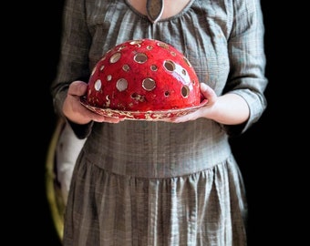 Farol de cerámica roja hecho a mano: portavelas de té único