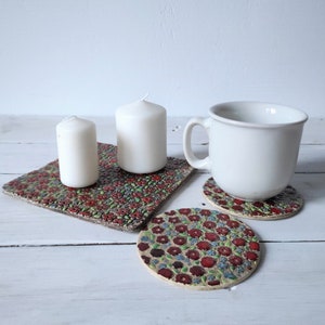 Floral Ceramic Coaster Set: Handmade Pottery, Wall Decor