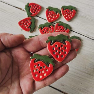 Ceramic handmade buttons strawberry, red pottery buttons big fruit, unique strawberry button sweet fruit button in the shape of a strawberry