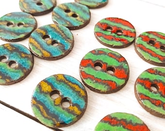 Handmade Ceramic Buttons: Ocean Boho Style, Colorful Sewing Button