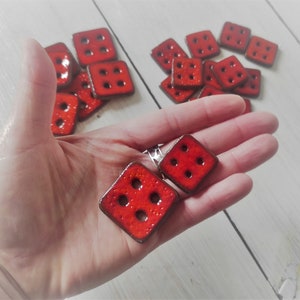 Handmade Red Ceramic Square Buttons: Unique Pottery for Garments