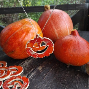 Handmade ceramic pumpkin pendant, Halloween wall decoration, pottery pumpkins Halloween wall art,funny pumpkin, red orange scary pumpkins image 5