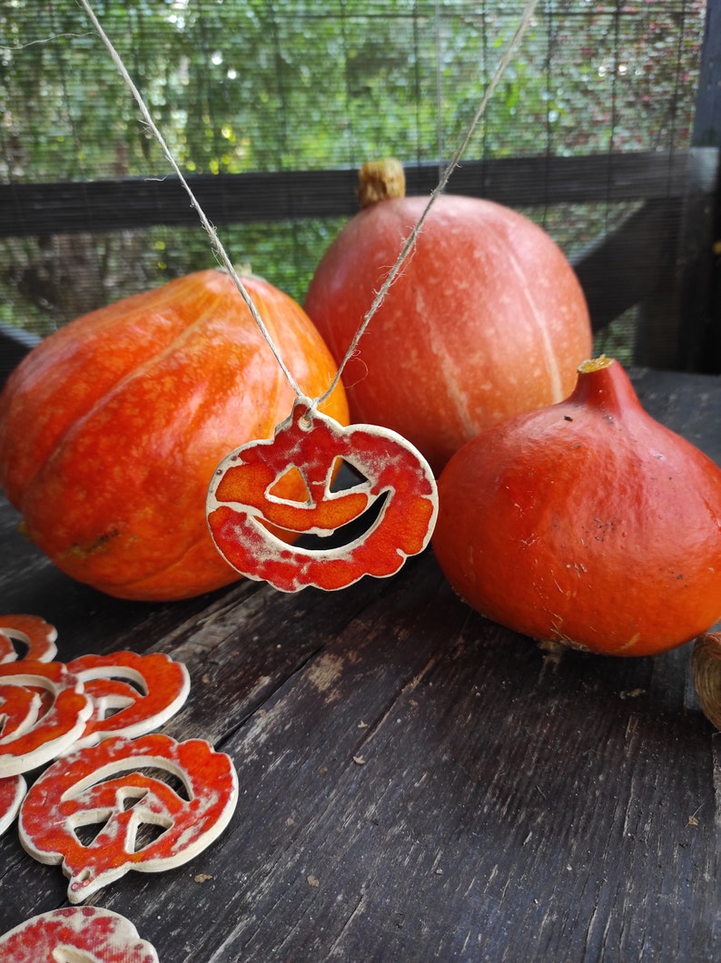 Handmade ceramic pumpkin pendant, Halloween wall decoration, pottery pumpkins Halloween wall art,funny pumpkin, red orange scary pumpkins image 5