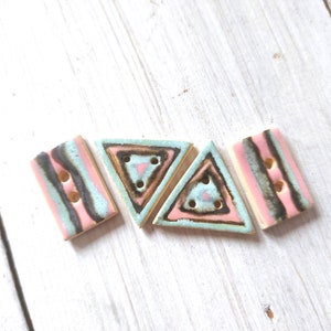 Ceramic buttons, geometric pottery buttons, beauty buttons for sewing, unique colorful rectangular and triangle buttons, image 1