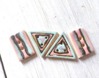 Ceramic buttons, geometric pottery buttons, beauty buttons for sewing, unique colorful rectangular and triangle buttons,