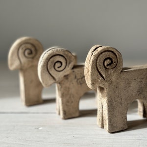 Handmade ceramic ram, spring and easter styling, bohemian art sculpture, farmhouse decor, handmade ceramic animal, figurines for ram lovers