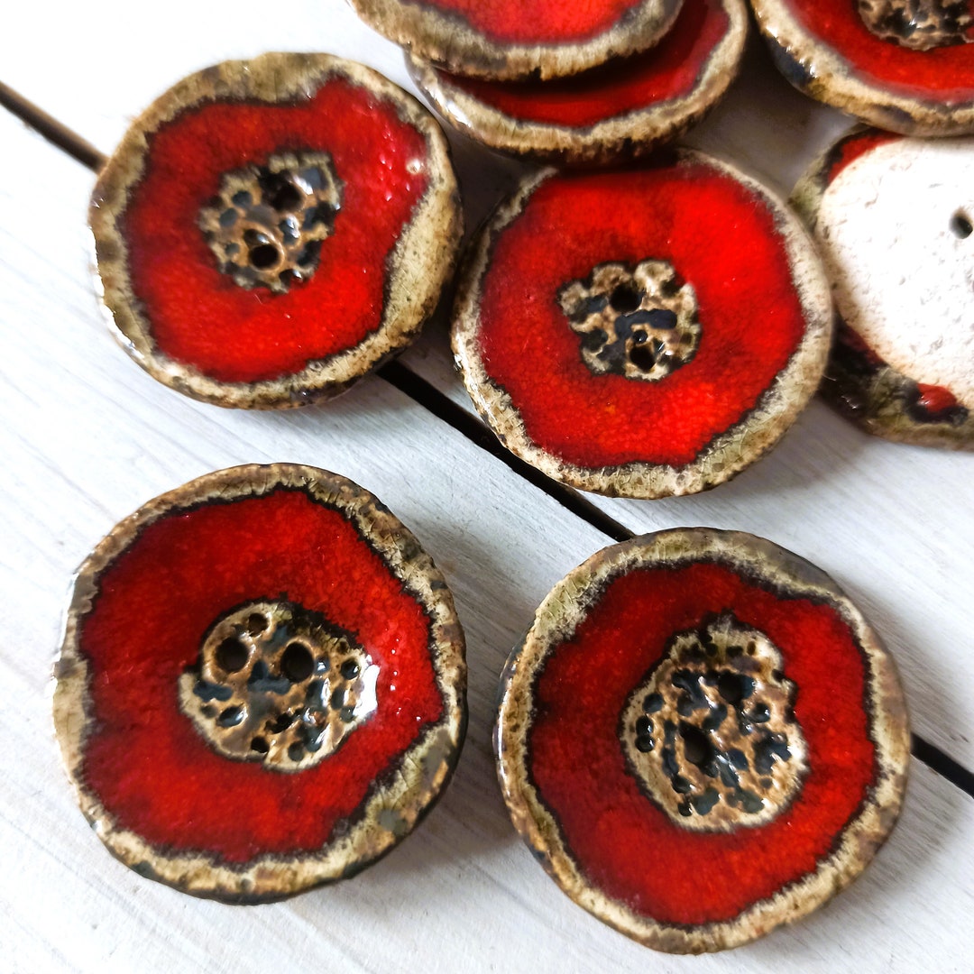 Large Ceramic Buttons Handmade Large Ceramic Buttons in the Shape of a Poppy Flower / for ...