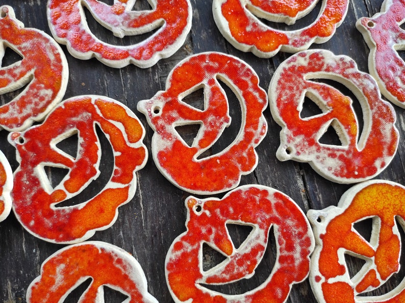 Handmade ceramic pumpkin pendant, Halloween wall decoration, pottery pumpkins Halloween wall art,funny pumpkin, red orange scary pumpkins V 2