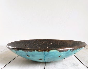 Large 12" turquoise bowl, unique ceramic serving bowl, minimalistic stoneware dishes, large table decor, cute serving bowl in boho style.