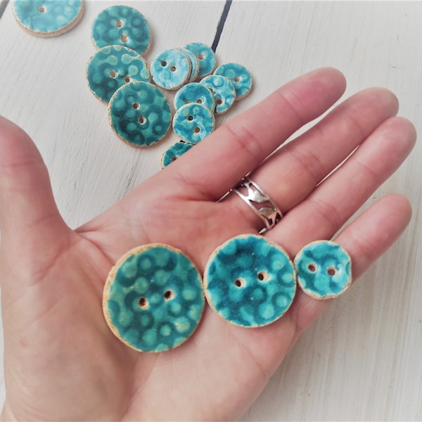 Handmade ceramic buttons, unique turquoise cute buttons, for individualists and fashion designers, original boho buttons, minimalist style