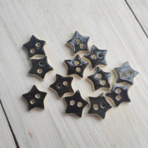 Handmade ceramic buttons, star pottery buttons, colorful star-shaped buttons for dresses, buttoned shirts, caps, unique stoneware jewelry Black