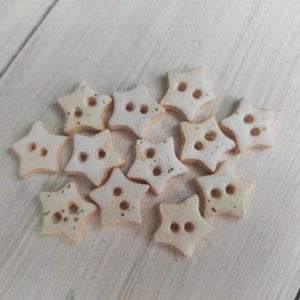 Handmade ceramic buttons, star pottery buttons, colorful star-shaped buttons for dresses, buttoned shirts, caps, unique stoneware jewelry White
