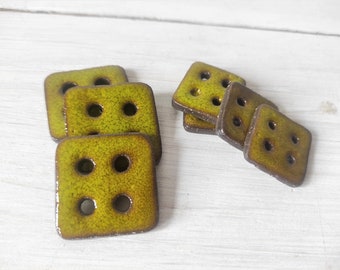 Handmade square ceramic buttons, unique green pottery button, modern buttons for your clothes style, cute decorative buttons for any garment