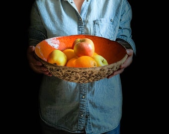 Big 13" orange bowl, unique ceramic bowl, minimalistic stoneware platte, large table decor, a lovely orange fruit serving bowl in boho style