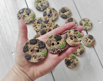 Hand made large ceramic buttons / hedgehog pottery button / for sweaters, cardigans, caps, bags or coats, unique hand painted in a raw style