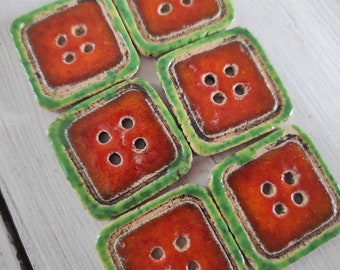 Handmade ceramic buttons, unique hand painting buttons, for individualists and fashion designers, boho button, bohemian style square 4 hole