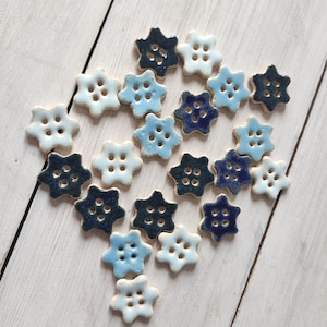 Handmade Stoneware Flower Buttons: Botanical Ceramic Pottery (1.1 inch)