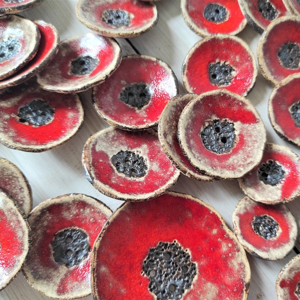 Handmade large ceramic buttons in the shape of a poppy flower / for dresses, shirts, sweaters, cardigans, caps, bags and coats / boho button