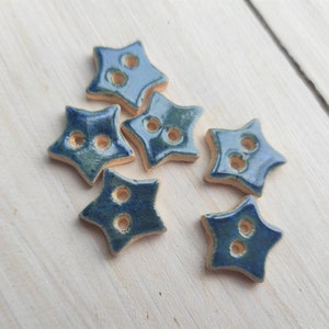 Handmade ceramic buttons, star pottery buttons, colorful star-shaped buttons for dresses, buttoned shirts, caps, unique stoneware jewelry Navy blue