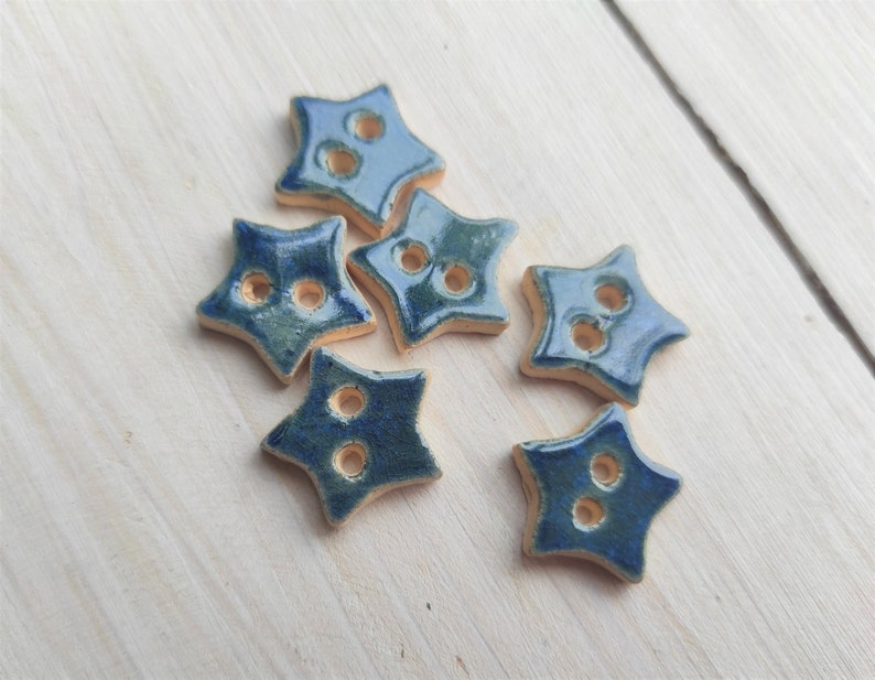 Handmade ceramic buttons, star pottery buttons, colorful star-shaped buttons for dresses, buttoned shirts, caps, unique stoneware jewelry Navy blue