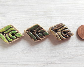 Handmade ceramic buttons, unique pottery button, leaf button, unique buttons boho style, botanical fern pattern, stoneware hand painted