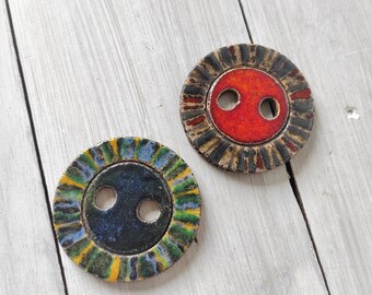 XXL ceramic handmade buttons, colorful pottery buttons, extra large buttons 75mm ~ 3 inch, big boho style unique buttons, clothes decoration