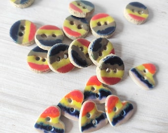 Handmade ceramic buttons in rainbow colors, unique hand painting buttons, for individualists and fashion designers, boho button LGBTQ+ sew