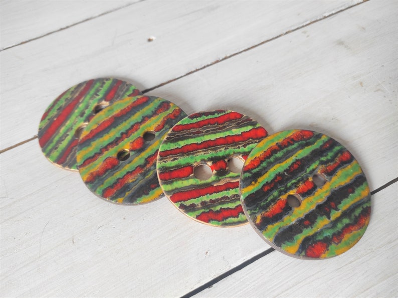 XXL ceramic handmade buttons, colorful pottery buttons, extra large buttons 75mm 3 inch, big boho style unique pillow & clothes decoration zdjęcie 2