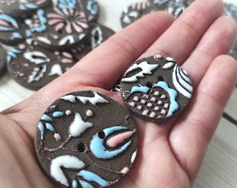 Unique ceramic buttons, handmade handpainted pottery button for handmade up sweaters, cardigans, pillows or caps, Boho style cute jewelry