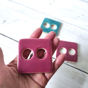 Big handmade ceramic buttons, unique boho style pottery button, colorful square buttons, handpainting knitting buttons Xlarge square buttons