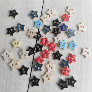 Handmade ceramic buttons, star pottery buttons, colorful star-shaped buttons for dresses, buttoned shirts, caps, unique stoneware jewelry image 1