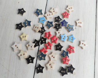 Handmade ceramic buttons, star pottery buttons, colorful star-shaped buttons for dresses, buttoned shirts, caps, unique stoneware jewelry