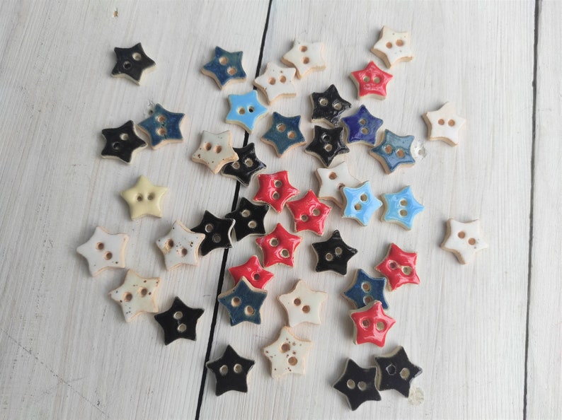 Handmade ceramic buttons, star pottery buttons, colorful star-shaped buttons for dresses, buttoned shirts, caps, unique stoneware jewelry image 1
