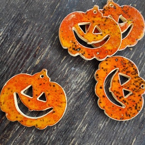 Handmade ceramic pumpkin pendant, Halloween wall decoration, pottery pumpkins Halloween wall art,funny pumpkin, red orange scary pumpkins image 6
