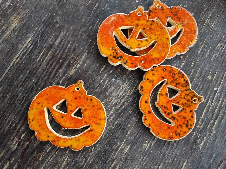 Handmade ceramic pumpkin pendant, Halloween wall decoration, pottery pumpkins Halloween wall art,funny pumpkin, red orange scary pumpkins image 6