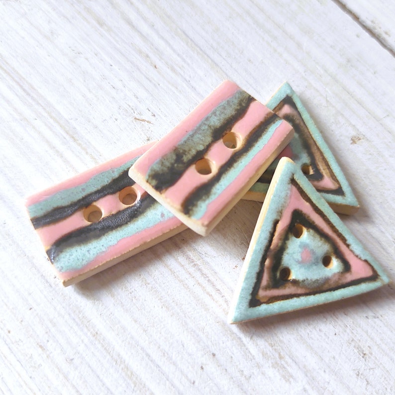 Ceramic buttons, geometric pottery buttons, beauty buttons for sewing, unique colorful rectangular and triangle buttons, image 7