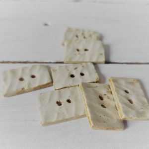 Handmade rectangular beige ceramic buttons, unique pottery button, modern buttons for your clothes style, decorative buttons for any garment image 2