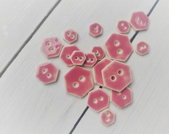 Handmade pink ceramic hexagonal buttons, bee lovers button, unique charm buttons to your clothes for natur lovers, minimalist & boho style