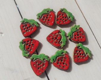 Ceramic handmade buttons strawberry, red pottery buttons big fruit, unique strawberry button sweet fruit button in the shape of a strawberry