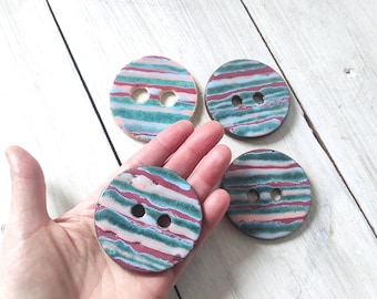 XL ceramic handmade buttons / colorful pottery buttons / Large buttons 60mm ~ 2,4 inch / BIg boho style sea color unique two hole buttons