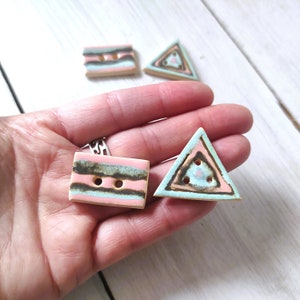 Ceramic buttons, geometric pottery buttons, beauty buttons for sewing, unique colorful rectangular and triangle buttons, image 3