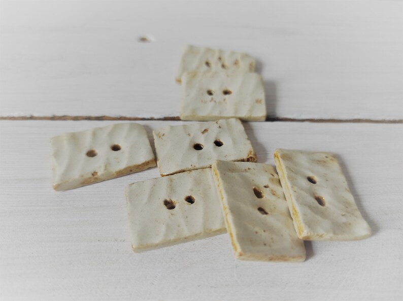 Handmade rectangular beige ceramic buttons, unique pottery button, modern buttons for your clothes style, decorative buttons for any garment image 4