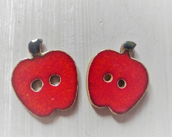 Large ceramic handmade apple buttons, red pottery buttons big fruit, unique apple button, sweet fruit button in the shape of a cute apple