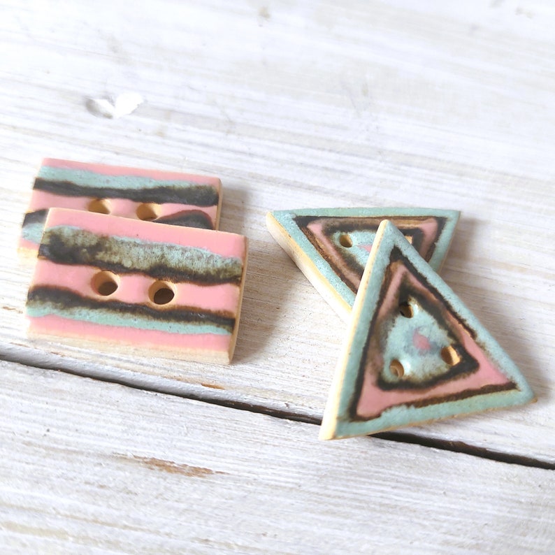 Ceramic buttons, geometric pottery buttons, beauty buttons for sewing, unique colorful rectangular and triangle buttons, image 2