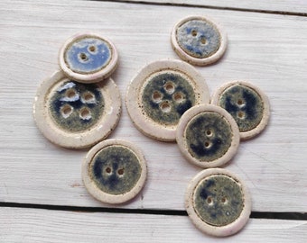 Ceramic buttons / large handmade button pottery for cardigans, pillow, caps, coaut, bag... hand painted in gray and pink color