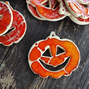 Handmade ceramic pumpkin pendant, Halloween wall decoration, pottery pumpkins Halloween wall art,funny pumpkin, red orange scary pumpkins image 9