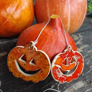 Handmade ceramic pumpkin pendant, Halloween wall decoration, pottery pumpkins Halloween wall art,funny pumpkin, red orange scary pumpkins image 8