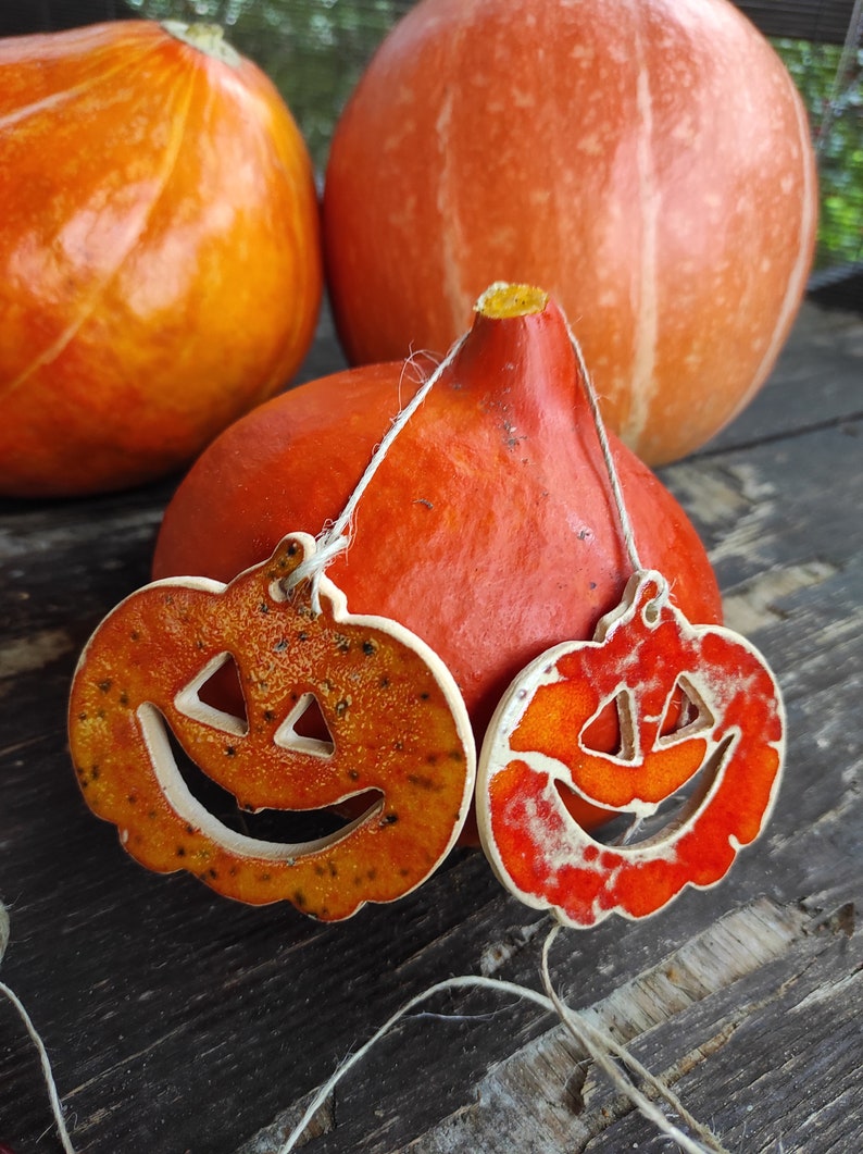 Handmade ceramic pumpkin pendant, Halloween wall decoration, pottery pumpkins Halloween wall art,funny pumpkin, red orange scary pumpkins image 8