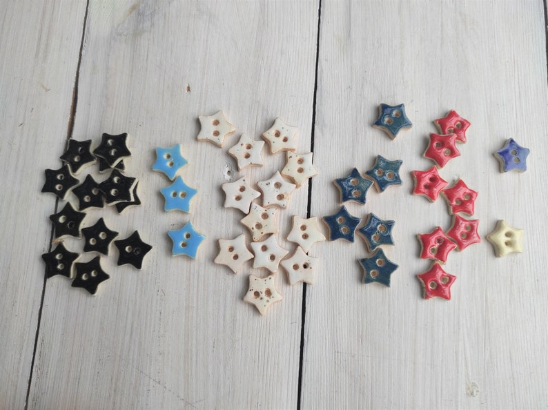 Handmade ceramic buttons, star pottery buttons, colorful star-shaped buttons for dresses, buttoned shirts, caps, unique stoneware jewelry image 10