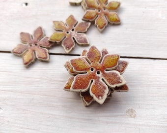 Ceramic buttons / Handmade button / pottery buttons / spurge flower motif / unique star buttons / Stoneware modern button euphorbia